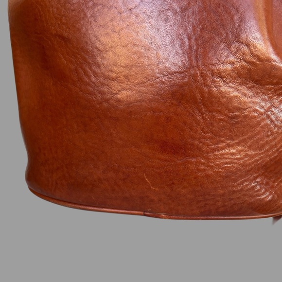 SEZANE Cognac Rich Brown Glossy Leather Crossbody Bucket Bag Farrow Shoulder Bag - Picture 13 of 17